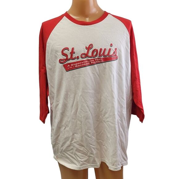 New Hand Printed Youth Large St Louis Baseball Town 3/4 Sleeve Tee Shirt - Picture 1 of 6